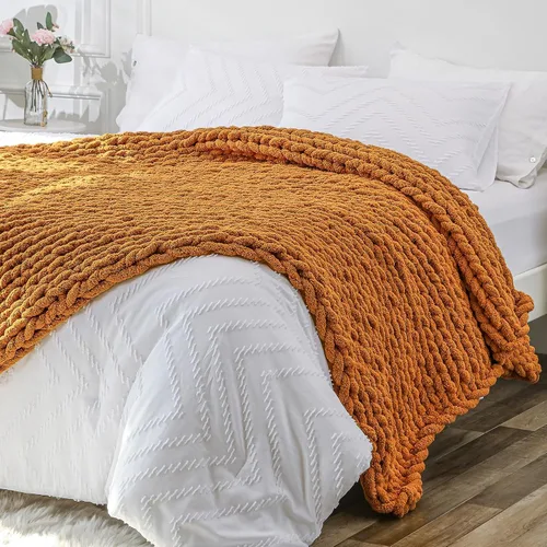 Vista 38 de Bigacogo - Cobija de punto grueso de 40 x 40 pulgadas, de felpilla, 100% tejida a mano, cobija pequeña de punto trenzado suave y grueso, con nudo