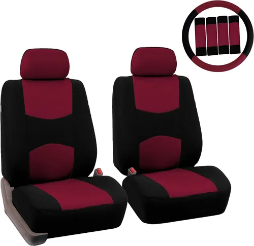 Vista 7 de Fundas de asientos para auto de tela lisa y almohadillas para cinturón y volante, diseño universal FH-FB050102 y FH2033, Beige1