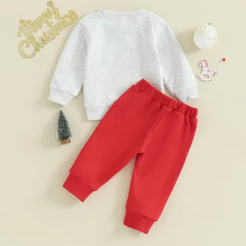 Vista 7 de LAGKIYOJ Conjunto de 2 piezas de sudadera con diseño de árbol de Navidad para niño y niña, ropa de otoño e invierno