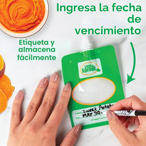 Vista 3 de Bolsas desechables de comida para bebés (24 unidades) – Haz tus propios exprimidores de 6 onzas – Funciona con todas las estaciones de llenado