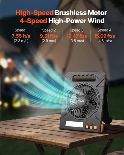 Vista 3 de VEVOR Ventilador solar recargable de 10000 mAh con linterna LED, ventilador portátil de 7 pulgadas inalámbrico con panel solar plegable de 4 W, 4