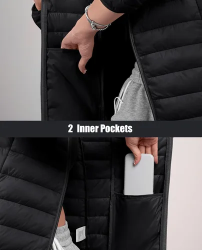 Vista 7 de MAGCOMSEN Chaqueta acolchada con capucha para mujer, ligera, acolchada, con 4 bolsillos, con cremallera, ropa cálida para invierno