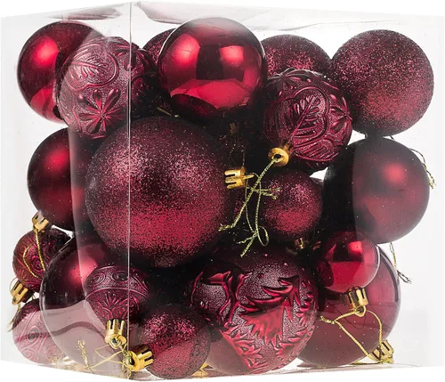 Vista 15 de Senjie Adornos de Navidad inastillables marrones, 32 bolas esféricas para árboles de Navidad