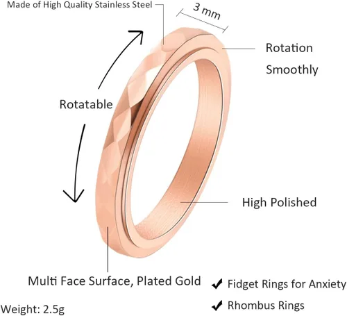 Vista 2 de Nanafast Anillos de ansiedad de acero de titanio de 0.118 pulgadas para mujeres y hombres, anillos multifacéticos para ansiedad, anillos giratorios