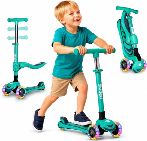 Vista 19 de SKIDEE Kick Scooter for Kids Ages 3-5 Foldable 3 Wheel Scooter with Lean-to-Steer, Adjustable Height, Removable Seat & LED Light Wheels Toddler