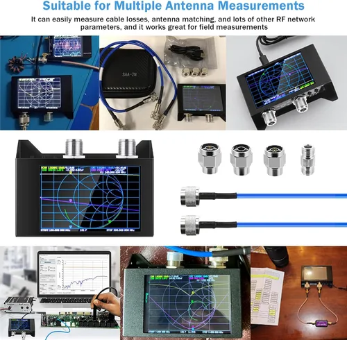 Vista 9 de AURSINC NanoVNA SAA-2N V2.2 Analizador de antena con kit de testboard, analizador de red vectorial tipo N de 4 pulgadas 50KHz-3GHz con bolsa