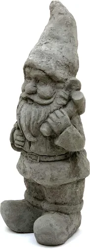 Vista 5 de Gnomo de jardín con maza: estatua de piedra sólida y duradera con textura vintage. Sellado para exteriores. Hecho a mano en Estados Unidos. Antiguo
