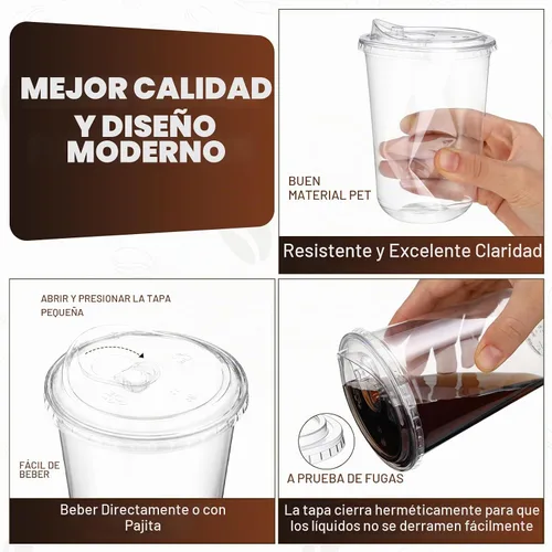 Vista 6 de LemonRoad 200 juegos de vasos de plástico transparente de fondo redondo