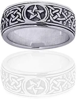 Vista 2 de Anillo giratorio de plata esterlina con nudo celta y pentáculo (tallas 4,5,6,7,8,9,10,11,12,13,14,15)