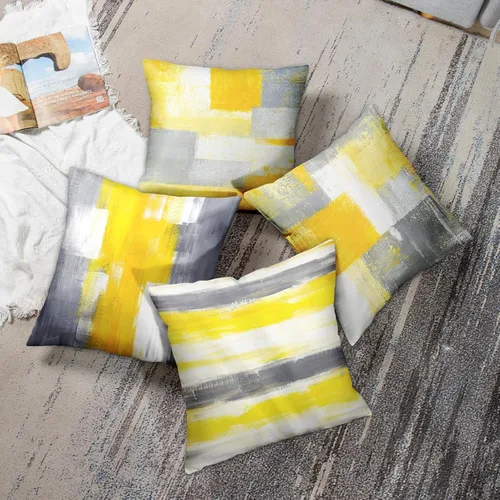 Vista 5 de Britimes - Juego de 4 fundas de almohada decorativas para cama, sofá, sofá, fundas de almohada, 18 x 18 in, 4 unidades Pintura abstracta amarilla