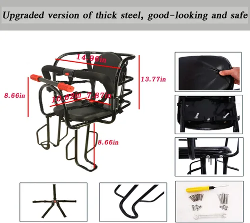 Vista 3 de Asiento de bicicleta para niños, asiento trasero de bicicleta de bebé, asiento trasero para niños, soporte de seguridad para bicicleta de adulto