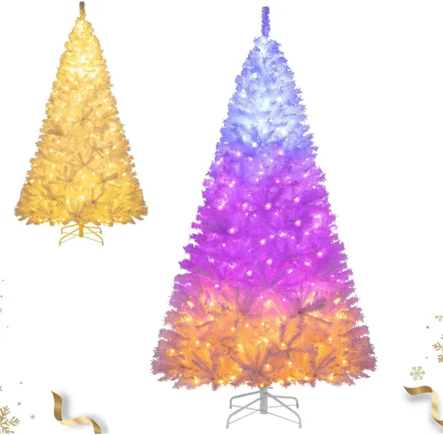 Vista 26 de HAPPYGRILL - Árbol de Navidad artificial preiluminado de 2.1 m, árbol de Navidad con nieve flocada y 320 luces LED multicolor, 8 modos de Snow Pe