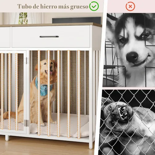 Vista 8 de HOSTACK Muebles de Jaulas Dobles para Perros, Perrera Interior de 71 Pulgadas de Ancho con 3 Cajones, Jaula para Perros Estilo Granja para 2 Perros