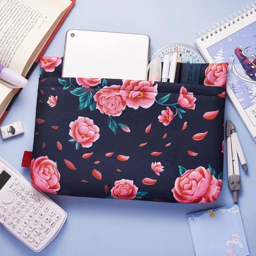 Vista 5 de Camellia - Funda protectora para libros con diseño floral para libros de bolsillo, fundas para libros con cremallera acolchada, 11.4 x 9 pulgadas
