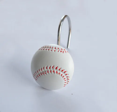 Vista 2 de Doupoo Home - Juego de 12 ganchos decorativos para cortina de ducha (béisbol)