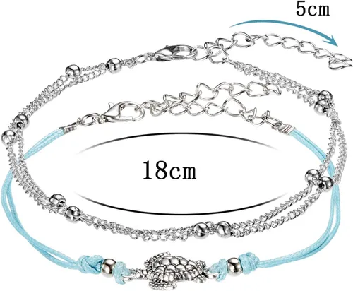 Vista 7 de 17 piezas Tobilleras ajustables Boho tortuga estrella de mar concha flamenco playa tobillo pulseras joyería pie pie para mujer