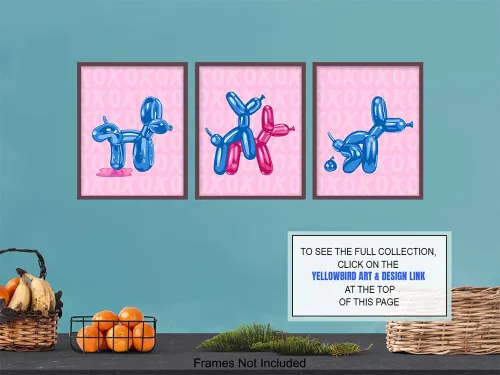 Vista 7 de Decoración de baño, decoración moderna de habitación, arte pop art rosa y azul, decoración de baño, divertido juego de póster de baño, bonita