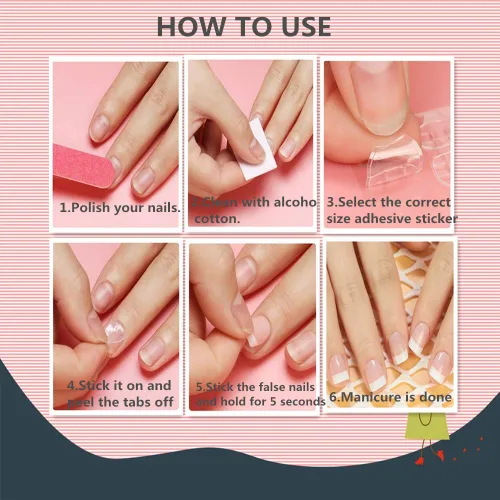 Vista 5 de Ivtor 10 hojas de pegatinas adhesivas de uñas impermeables y transpirables de gelatina, con pestañas adhesivas de doble cara para uñas postizas