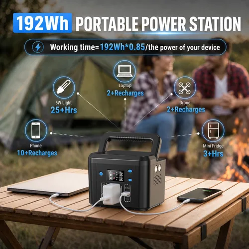 Vista 8 de 200W Portable Power Station, 192Wh LiFePO4 Solar Generator for Camping Black