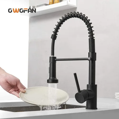 Vista 8 de Grifos de cocina con rociador de latón sólido con níquel de cepillado industrial, de una sola manija, grifo para granja, campamento, lavandería.