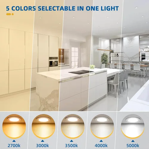 Vista 4 de Paquete de 4 luces empotrables de 4 pulgadas, iluminación LED empotrable ultrafina sin lata, luces empotrables regulables 5 ct.