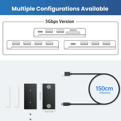 Vista 9 de EJAY Concentrador magnético USB-C de 10 Gbps, concentrador de escritorio USB 3.2 Gen2 de 4 puertos con cable extra largo de 47 pulgadas, divisor USB