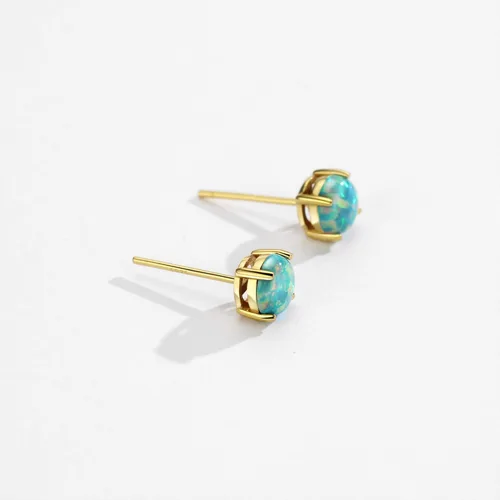 Vista 6 de Michooyel Aretes de plata de ley con ópalo para mujer, chapados en oro de 18 quilates, 0.197 in, ópalo solitario, 4 puntas, aretes simples para mujer