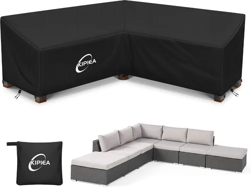 Vista 26 de Kipiea Funda para Sofá Seccional en Forma de L para Patio, Tela Oxford Resistente 420D, Funda Seccional para Exteriores con 6 Hebillas a Prueba