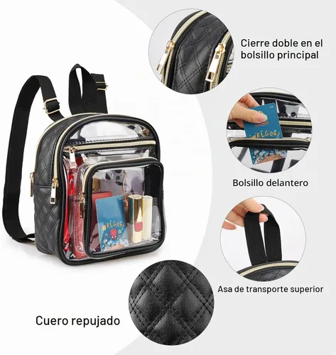Vista 2 de Mochila transparente aprobada para estadios, resistente mini mochila transparente con bolsillo frontal para conciertos, eventos deportivos, trabajo
