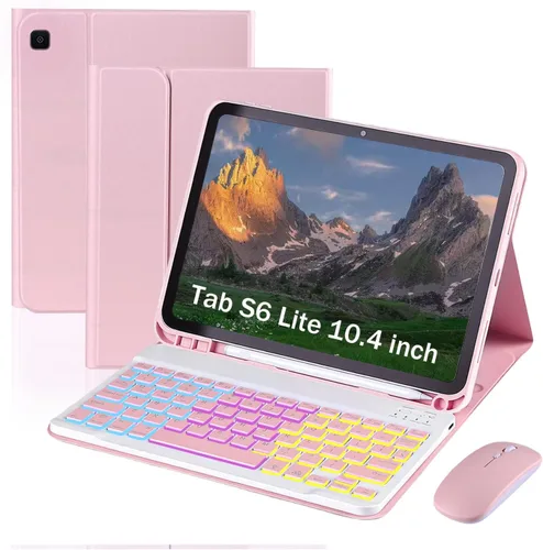 Vista 15 de Funda con teclado para Samsung Galaxy Tab S6 Lite de 10,4 pulgadas 7-Color Rainbow Backlit, Removable USB-C Flip-Style Keyboard Case with S Pen