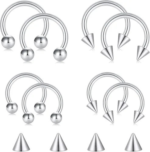 Vista 13 de D.Bella Anillos de herradura para el tabique de nariz de acero quirúrgico 16G 18G 20G Joyería de piercing para nariz, cartílago, hélix, tragus, aro