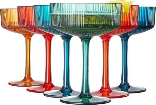 Vista 14 de Copas de Martini, Champán y Cóctel Vintage Art Deco Acrílico a Prueba de Rompimiento Set de 2 Torre de Champán Estilo Art Deco - Copas Onduladas