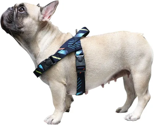 Vista 10 de iChoue Arnés para bulldog francés, ajustable, acolchado, hebilla bloqueada con asa para perros carlino francés, Boston Terrier inglés, azul, talla S