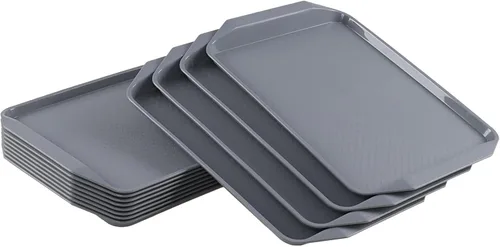 Vista 9 de Paquete de 12 bandejas de plástico para comida rápida, bandeja para servir cafetería, gris