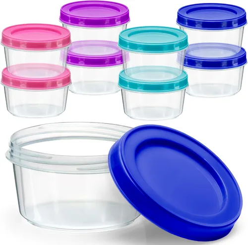 Vista 10 de DecorRack Paquete de 12 recipientes de plástico de almacenamiento de alimentos de 7 onzas con tapas de rosca, sin BPA, tarros apilables