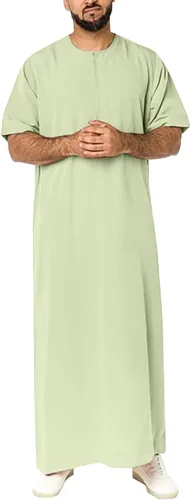 Vista 2 de Vestido largo de manga corta con cuello redondo para hombre, estilo musulmán, estilo casual, ligero, transpirable, grande y alto, ropa étnica