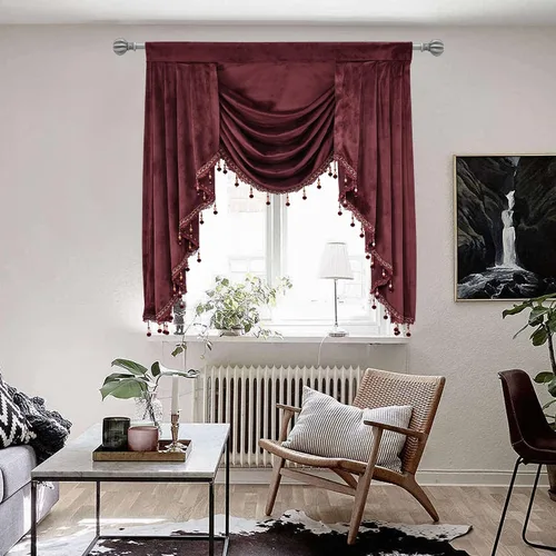 Vista 21 de Toppers Beige de Cortinas de Ventana para Sala de Estar - Cenefa de Cascada de Terciopelo para Dormitorio (1 Panel, 39 Pulgadas de Ancho, Marfil)
