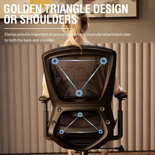 Vista 5 de ELABEST Silla de oficina de malla, silla de escritorio ergonómica para computadora, silla de tarea resistente - Soporte lumbar y reposabrazos