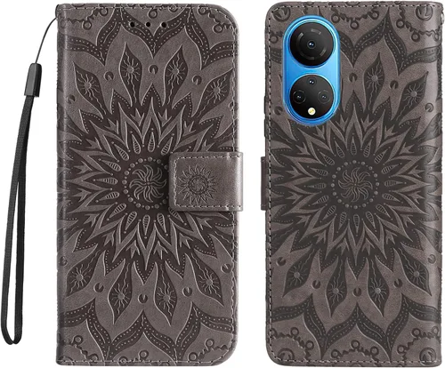 Vista 8 de Funda para Honor X7, diseño de flores de sol de piel de primera calidad con función atril y cierre magnético