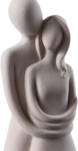 Vista 3 de HYFAN Estatua de amor abrazando pareja cerámica decoración romántica adorno figura regalo escultura significativa para dormitorio, hogar, oficina
