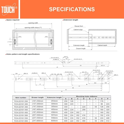 Vista 5 de TOUCH Diapositivas para cajones (6 pares, 12 pulgadas, 11.811 in) de extensión completa, rodamiento de bolas de montaje lateral, 3 pliegues, rieles