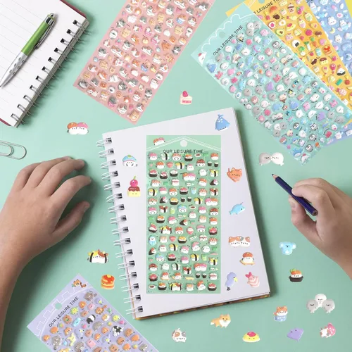Vista 6 de SHANGRLA Más de 600 mini calcomanías hinchadas – Lindas calcomanías pequeñas Kawaii 3D para niños, niñas, adultos – Micro adhesivo japonés