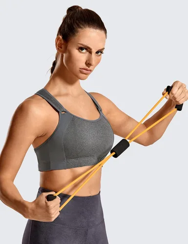 Vista 5 de SYROKAN Sujetador deportivo para mujer, parte delantera, ajustable, soporte de alto impacto, acolchado, sin varillas, espalda cruzada, talla grande