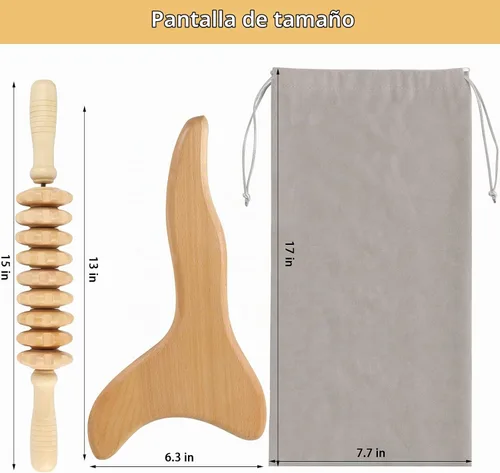 Vista 6 de 2 herramientas de madera Gua Sha, herramienta de drenaje linfático, herramientas de masaje de terapia de madera, herramientas manuales Gua Sha