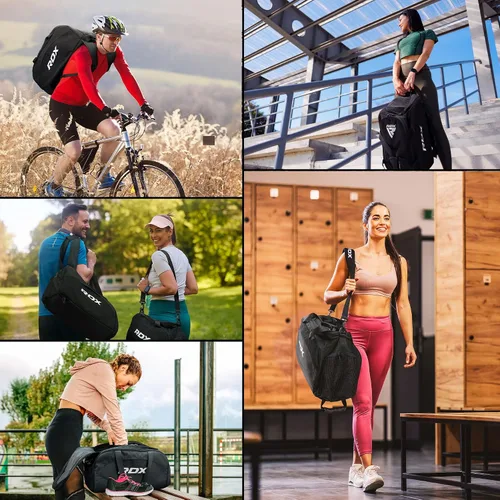 Vista 5 de RDX Bolsa de gimnasio de 50 litros con compartimento ventilado para zapatos, mochila todo en uno, bolsa de lona para deportes de fitness, artes