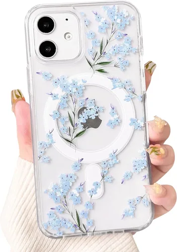 Vista 79 de NITITOP Funda magnética transparente compatible con iPhone 14 Plus/15 Plus, compatible con MagSafe lindas flores, hojas florales para mujeres