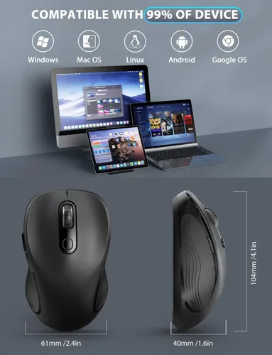 Vista 7 de Trueque Mouse inalámbrico para laptop, mouse ergonómico de computadora de 2.4 GHz con botones de retroceso y adelante, DPI de 3 niveles, 6 botones