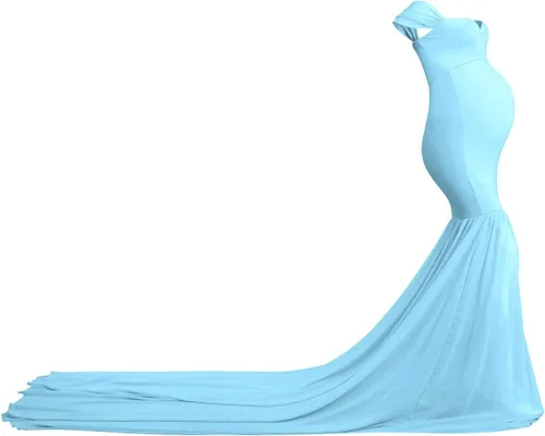 Vista 4 de Vestido de maternidad para mujer para fotografía, sirena con hombros descubiertos, ajustado, vestido de gasa, holgado, para baby shower, maxi