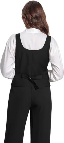 Vista 5 de Foucome Chaleco de traje para mujer con doble botonadura con cuello en V a la moda, elegante chaleco casual para mujer