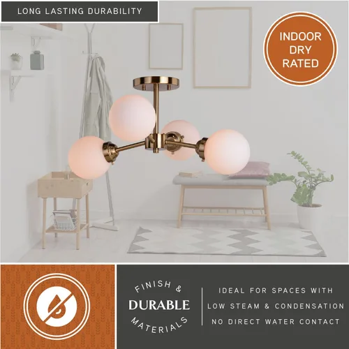 Vista 5 de VAXCEL Orbit - Lámpara de techo de latón industrial Sputnik de 20 pulgadas de ancho, cristal blanco